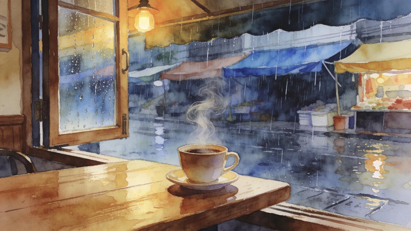 กาแฟร้อนยามฝนตก